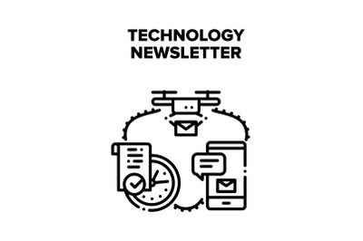 Technology Newsletter Sending Vector Black Illustration