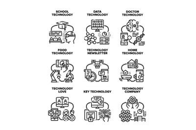 Technology Company Set Icons Vector Black Illustration