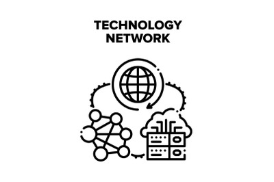 Global Technology Network Vector Black Illustration