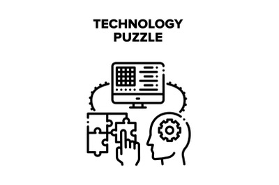 Technology Puzzle Strategy Vector Black Illustration