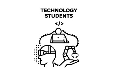 Technology Students For Study Vector Black Illustration