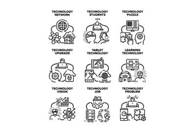 Technology Upgrade Set Icons Vector Black Illustration