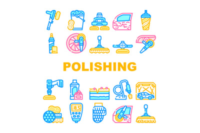 Car Polishing Tool Collection Icons Set Vector