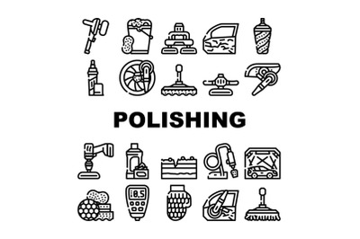 Car Polishing Tool Collection Icons Set Vector