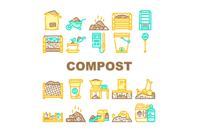 Compost Production Collection Icons Set Vector