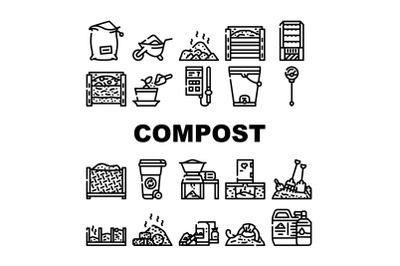 Compost Production Collection Icons Set Vector