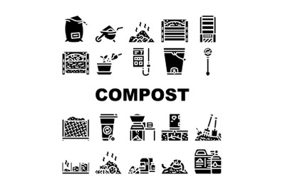 Compost Production Collection Icons Set Vector