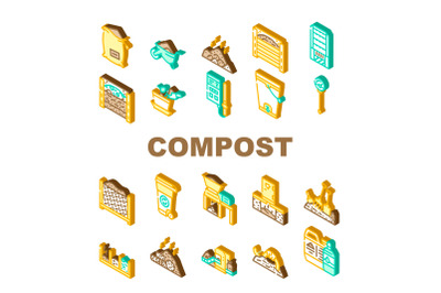 Compost Production Collection Icons Set Vector