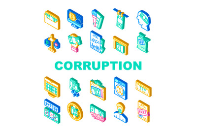 Corruption Problem Collection Icons Set Vector