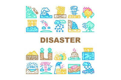 Disaster Destruction Collection Icons Set Vector