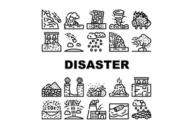 Disaster Destruction Collection Icons Set Vector