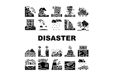 Disaster Destruction Collection Icons Set Vector