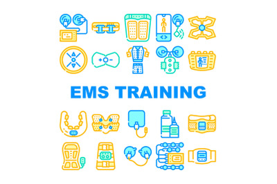 Ems Training Device Collection Icons Set Vector