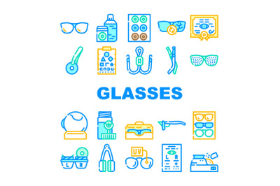 Eye Glasses And Lens Collection Icons Set Vector