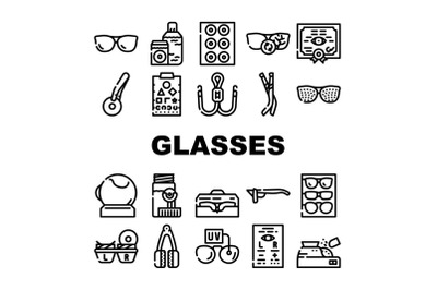 Eye Glasses And Lens Collection Icons Set Vector