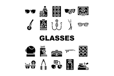 Eye Glasses And Lens Collection Icons Set Vector