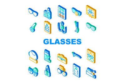 Eye Glasses And Lens Collection Icons Set Vector