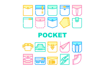 Patch Pocket Clothes Collection Icons Set Vector