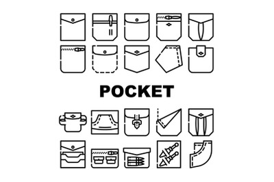 Patch Pocket Clothes Collection Icons Set Vector