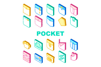 Patch Pocket Clothes Collection Icons Set Vector