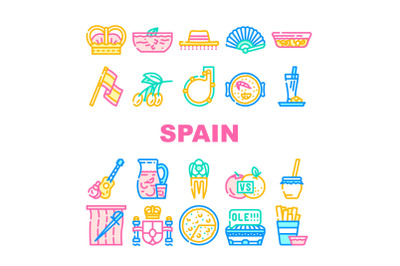 Spain Nation Heritage Collection Icons Set Vector