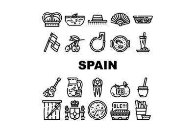 Spain Nation Heritage Collection Icons Set Vector