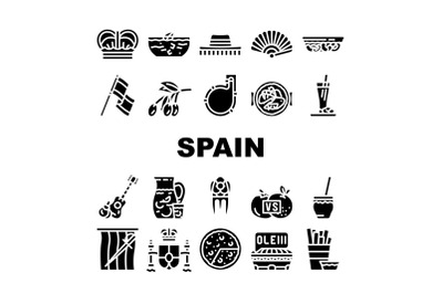 Spain Nation Heritage Collection Icons Set Vector