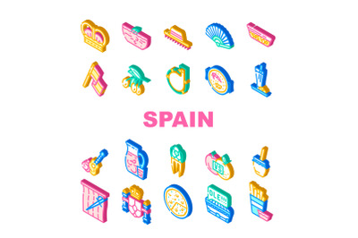 Spain Nation Heritage Collection Icons Set Vector