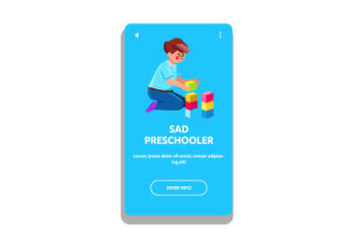 Sad Preschooler Boy Playing With Blocks Toy Vector