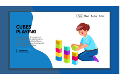 Cubes Playing Boy Builder In Kindergarten Vector