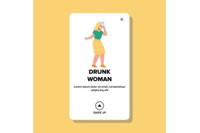 Drunk Woman Drinking Alcoholic Beverage Vector