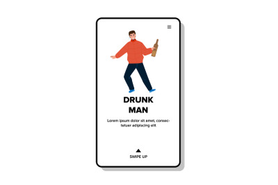 Drunk Man Drinking Beer Or Wine From Bottle Vector