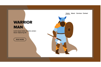 Warrior Man Holding Medieval Axe And Shield Vector