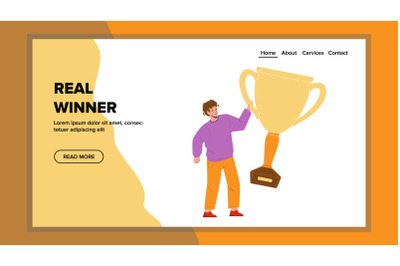 Real Winner Champion Holding Golden Cup Vector