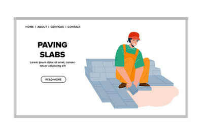 Paving Slabs Laying Handyman On Street Vector