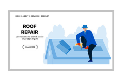 Roof Repair Roofer With Screwdriver Tool Vector