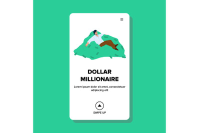 Dollar Millionaire Relaxing On Money Stack Vector