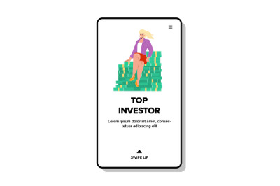 Top Investor Businesswoman Sitting On Money Vector