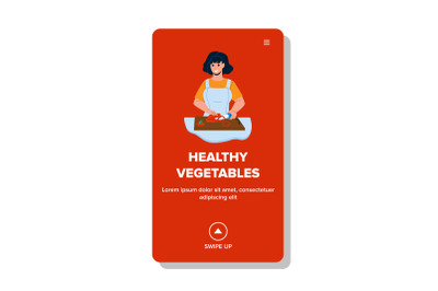 Healthy Vegetables Cutting Woman On Kitchen Vector