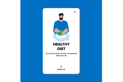 Healthy Diet Salad Preparing Man On Kitchen Vector