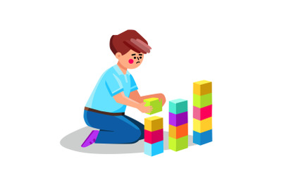 Autism Child Playing Alone With Cubes Toys Vector