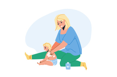 Baby Cream Mother Applying On Child Back Vector