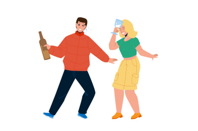 Drunk Man And Woman Couple Drink Together Vector