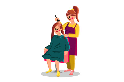 Hairdresser Hair Dye Client Girl With Brush Vector