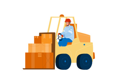 Forklift Worker Driving Truck In Warehouse Vector