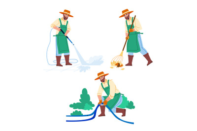 Gardener Man Agricultural Occupation Set Vector