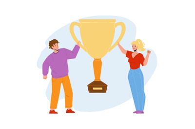 Goal Achievement Celebrate Couple With Cup Vector