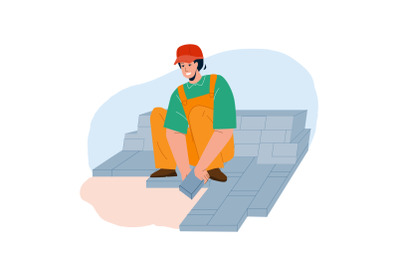 Granite Worker Laying Street Stone Pavers Vector