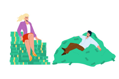 On Heap Of Money Relaxing Businesspeople Vector