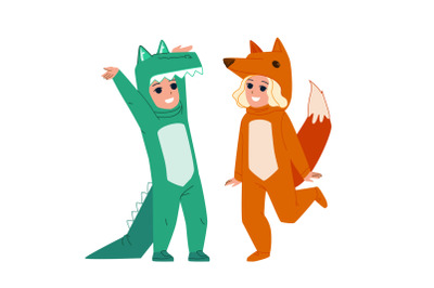 Kids Dressed Animal For Celebrate Halloween Vector